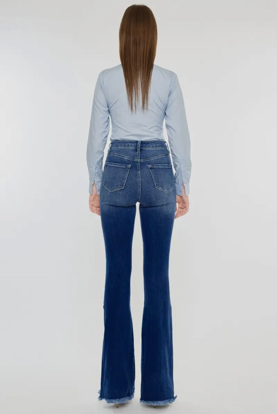Kan Can Western High Rise Frayed Hem Flare Jeans