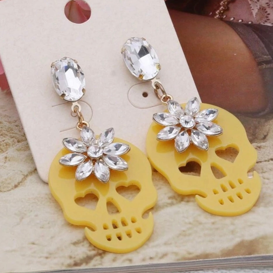 Jeweled Acrylic Skull Earrings