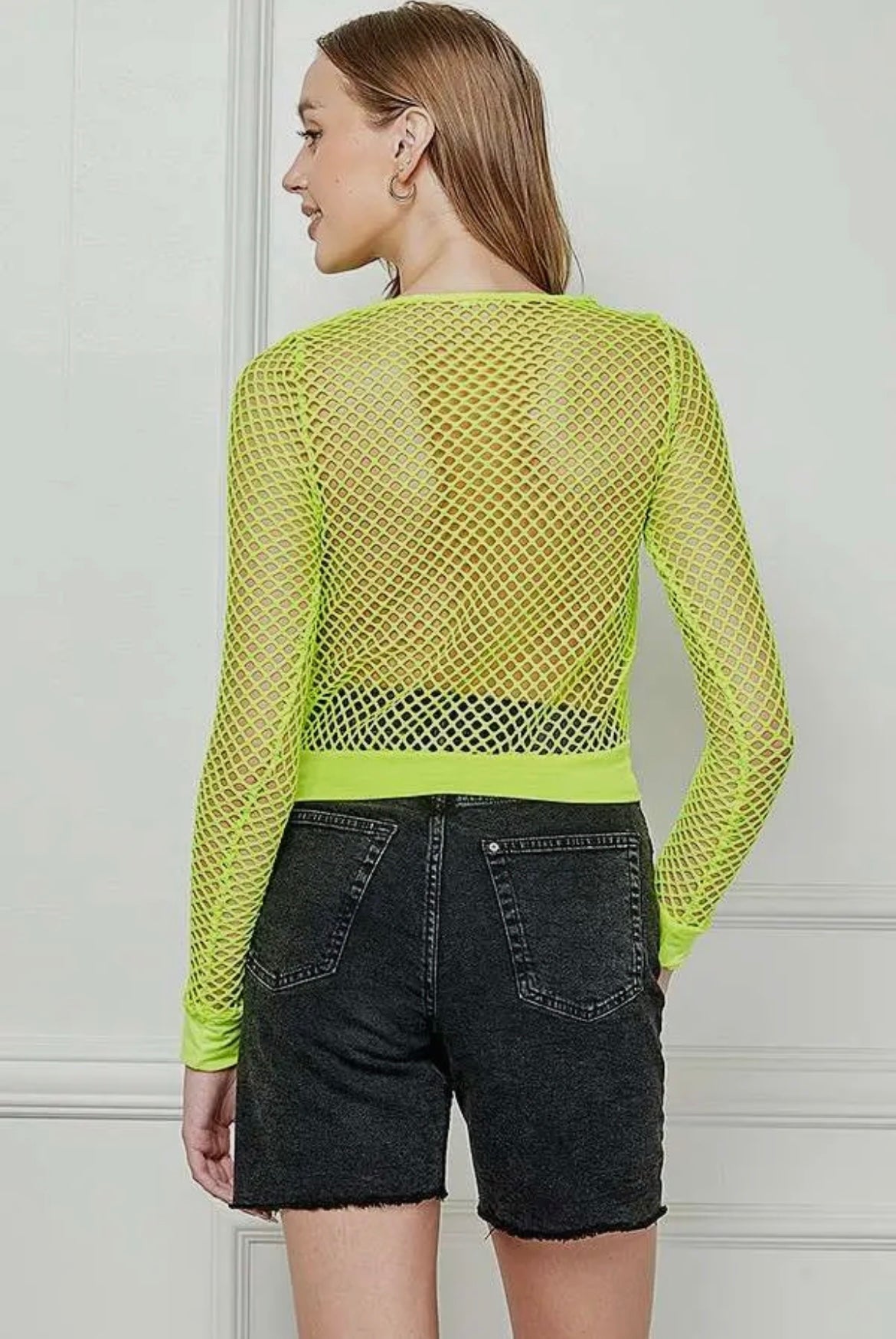 Lime Fishnet Top