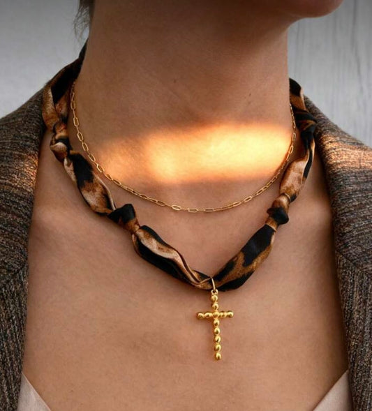 Leopard Scarf Cross Necklace