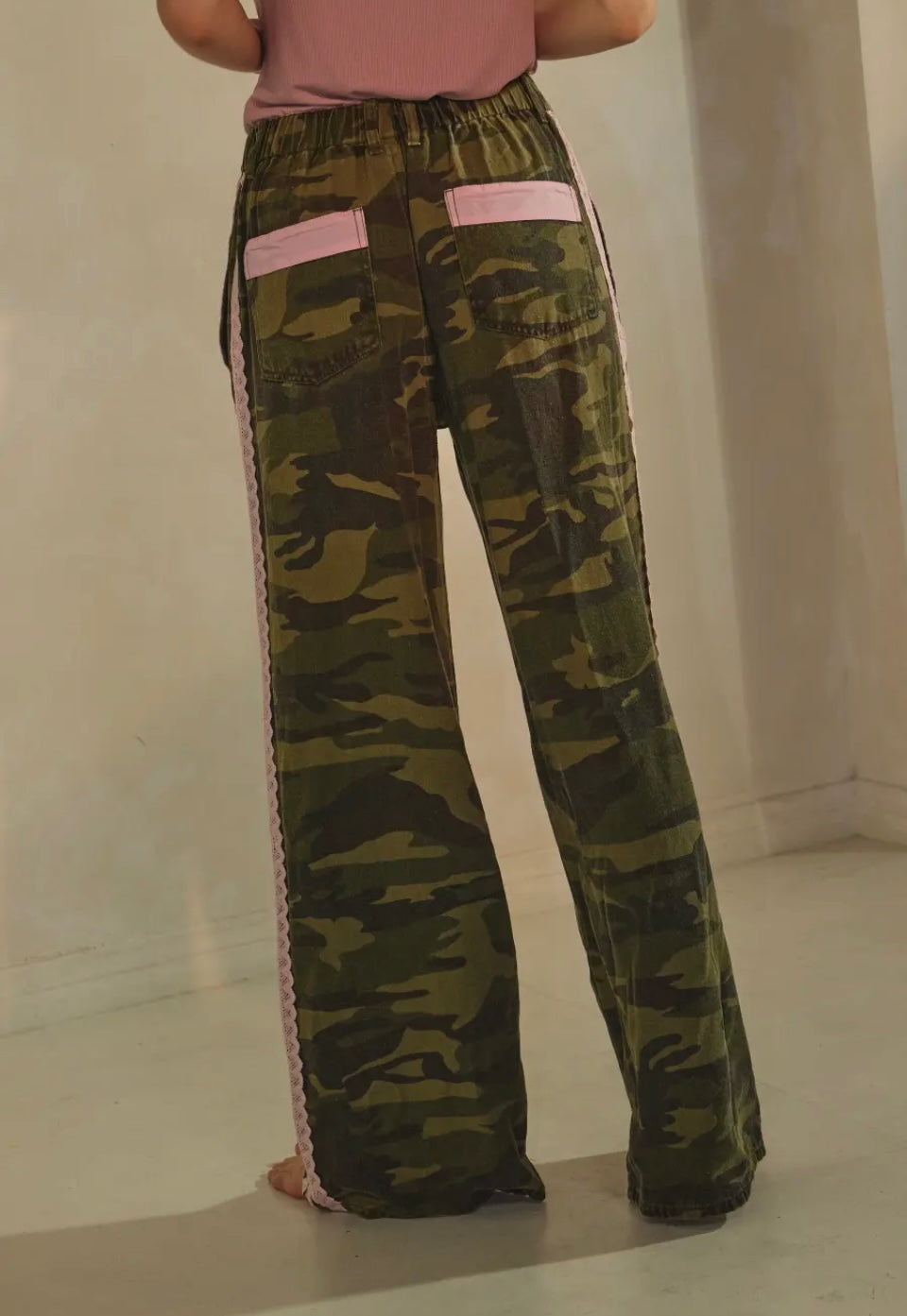 Washed Camo Printed Cotton Pants