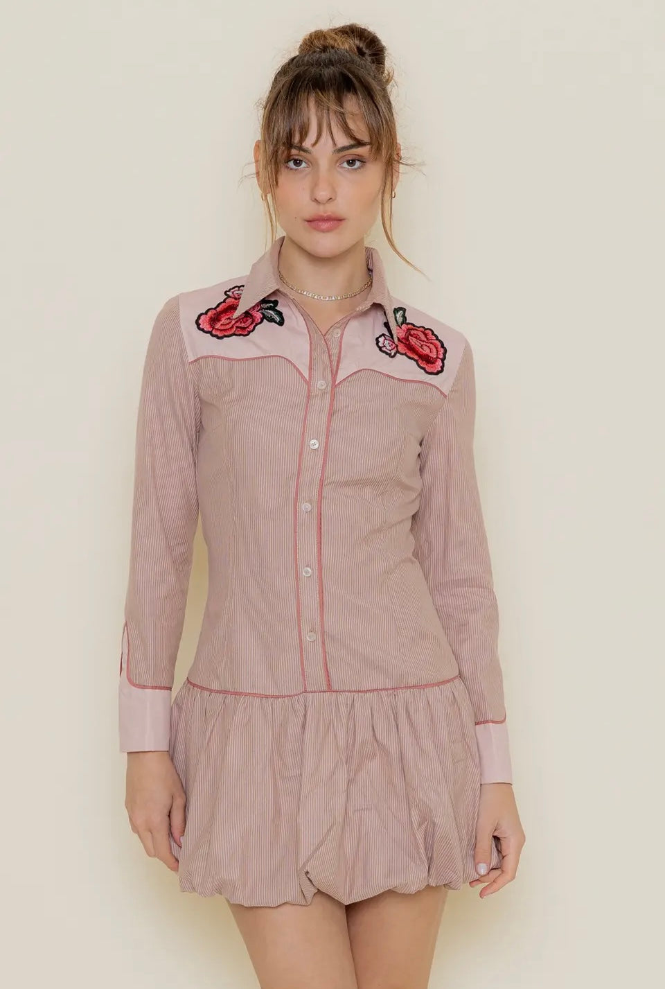 Western Rose Embroidery Shirt Dress