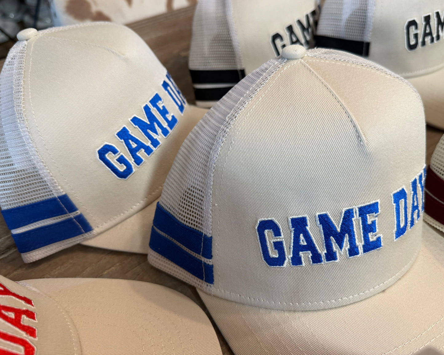 Embroidered Game
Day Double Stripe
Trucker Hat