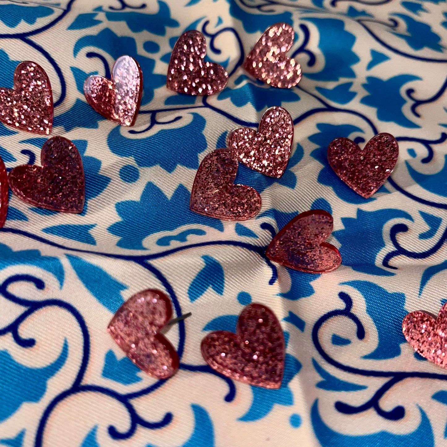 Pink Acrylic Glitter Heart Studs