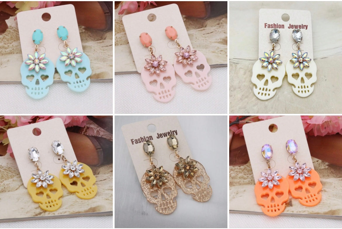 Jeweled Acrylic Skull Earrings