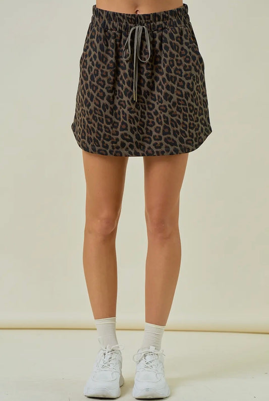 Leopard Terry Mini Skirt