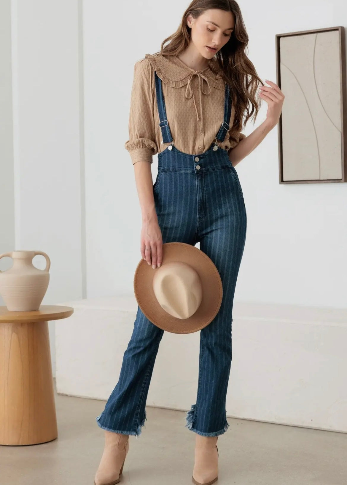 Denim Striped Suspender Jumpsuit