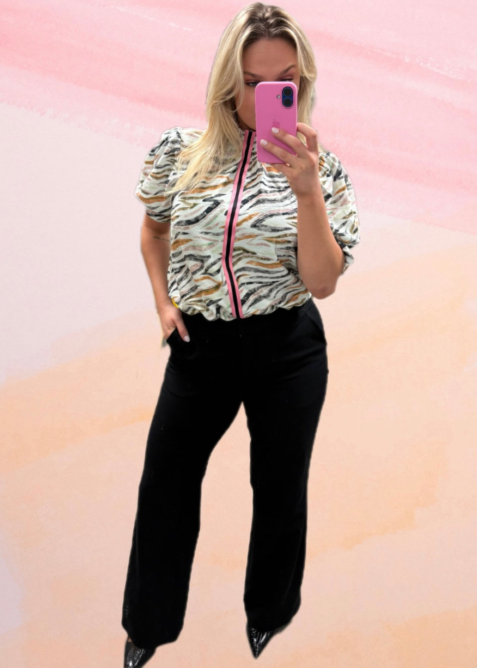 Accent Stripe Tape Zebra Print Top