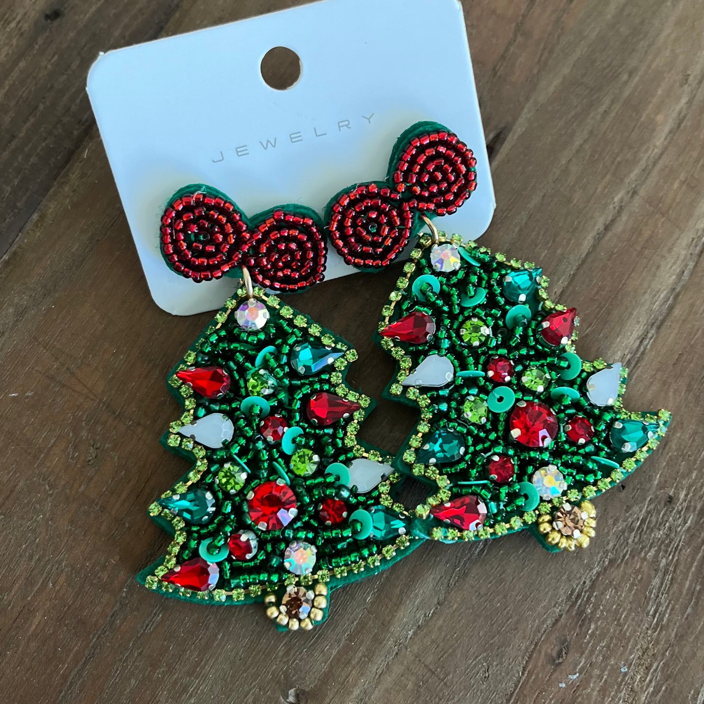 Beaded Christmas Tree Earrings
