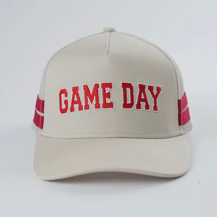 Embroidered Game
Day Double Stripe
Trucker Hat