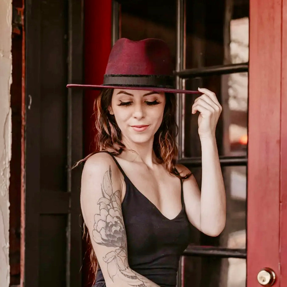Bordeaux Womens Wide
Brim Felt Fedora Hat