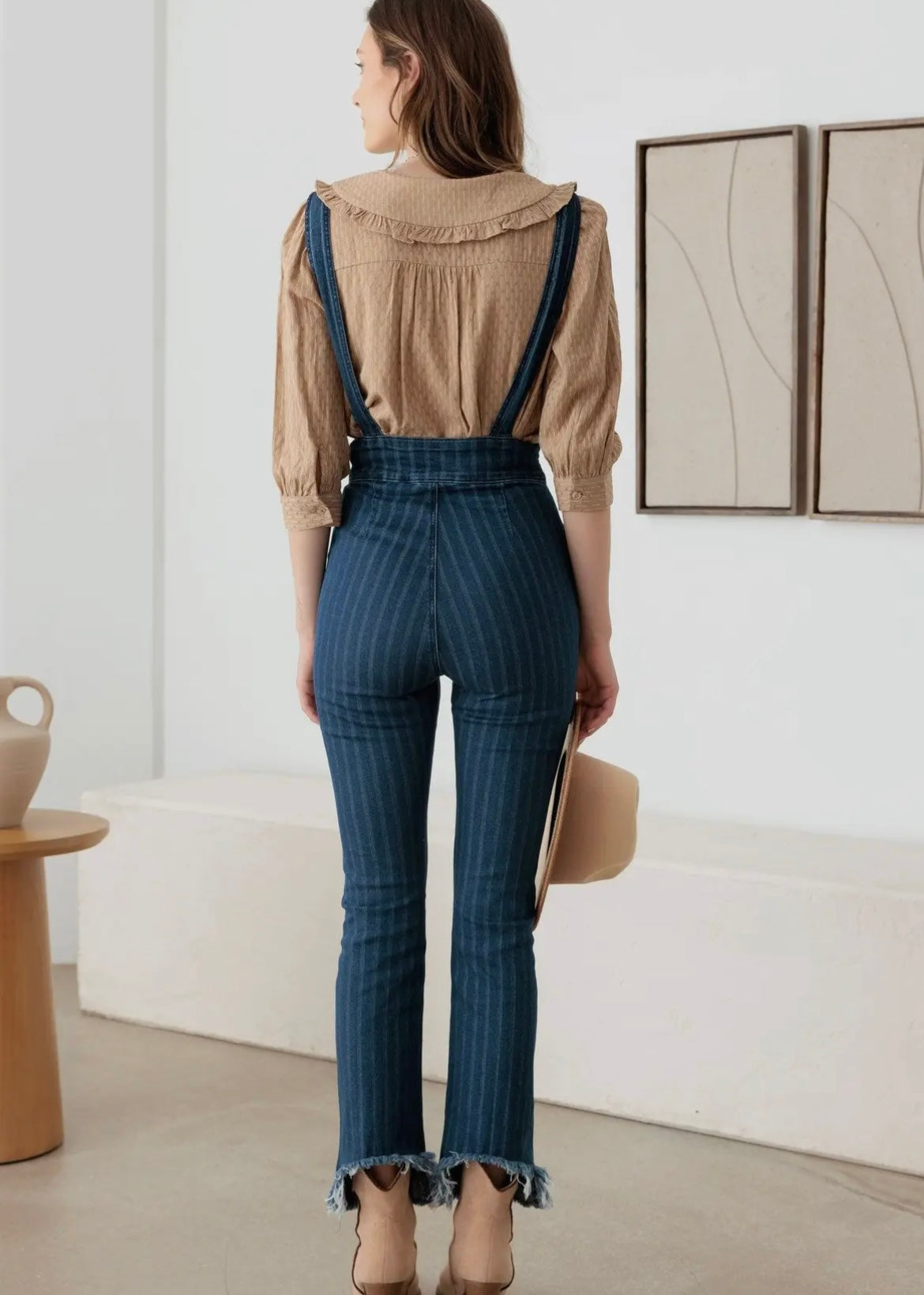 Denim Striped Suspender Jumpsuit