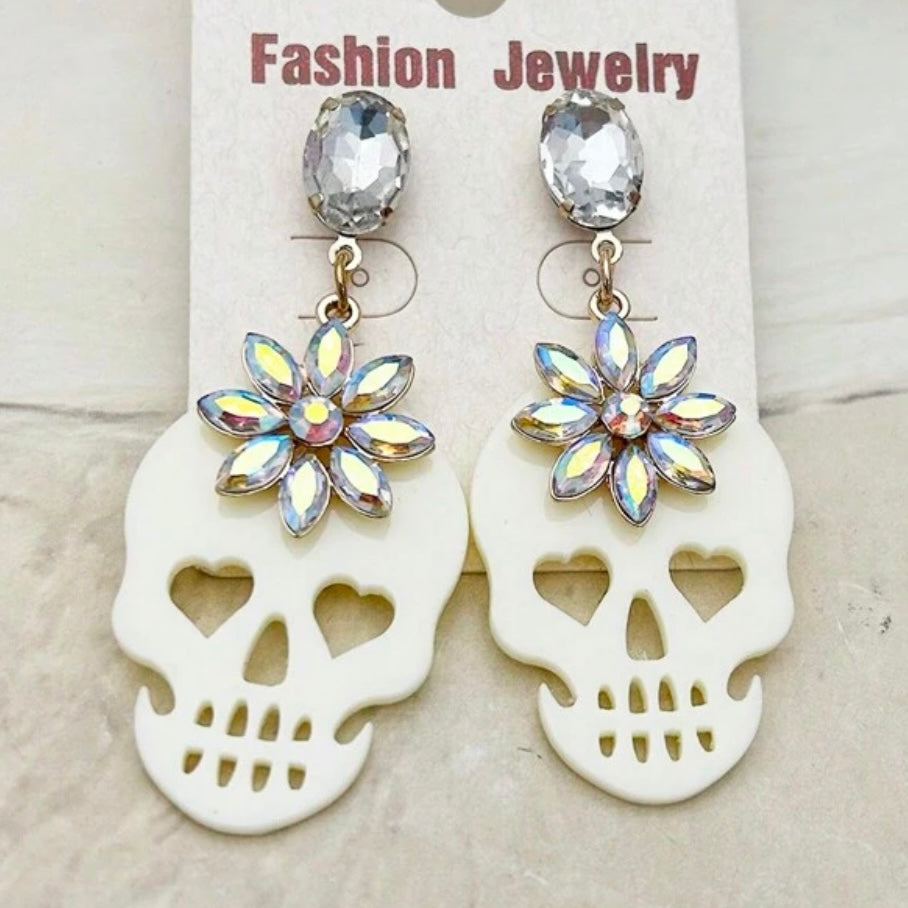 Jeweled Acrylic Skull Earrings