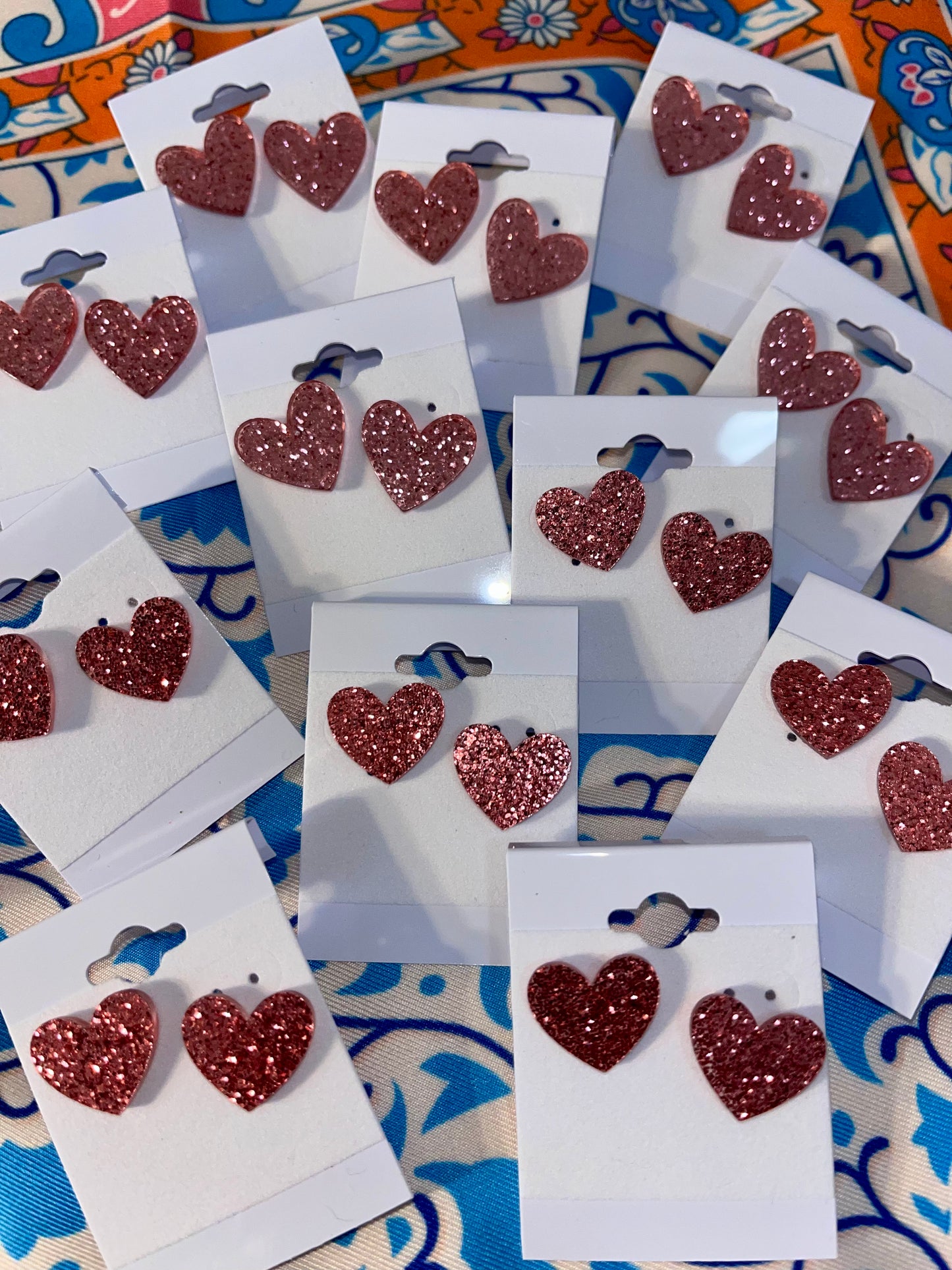 Pink Acrylic Glitter Heart Studs