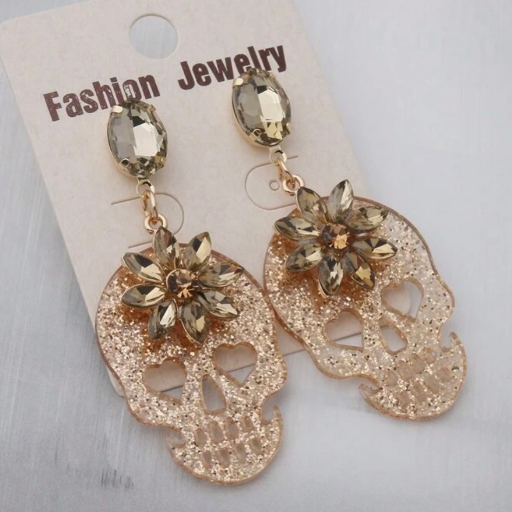 Jeweled Acrylic Skull Earrings