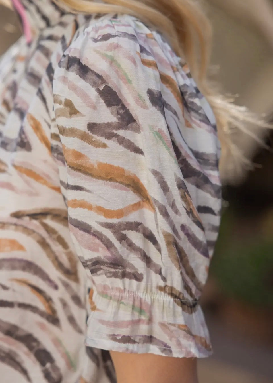 Accent Stripe Tape Zebra Print Top