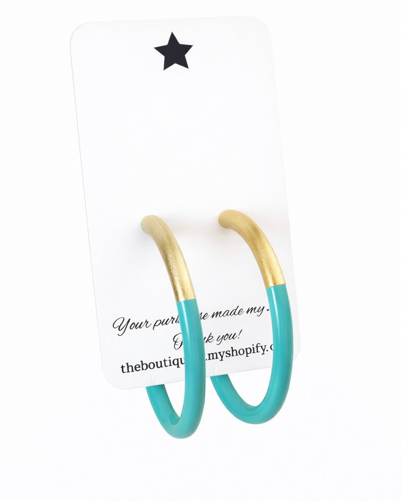 Large Lightweight Turquoise and Gold Hoops