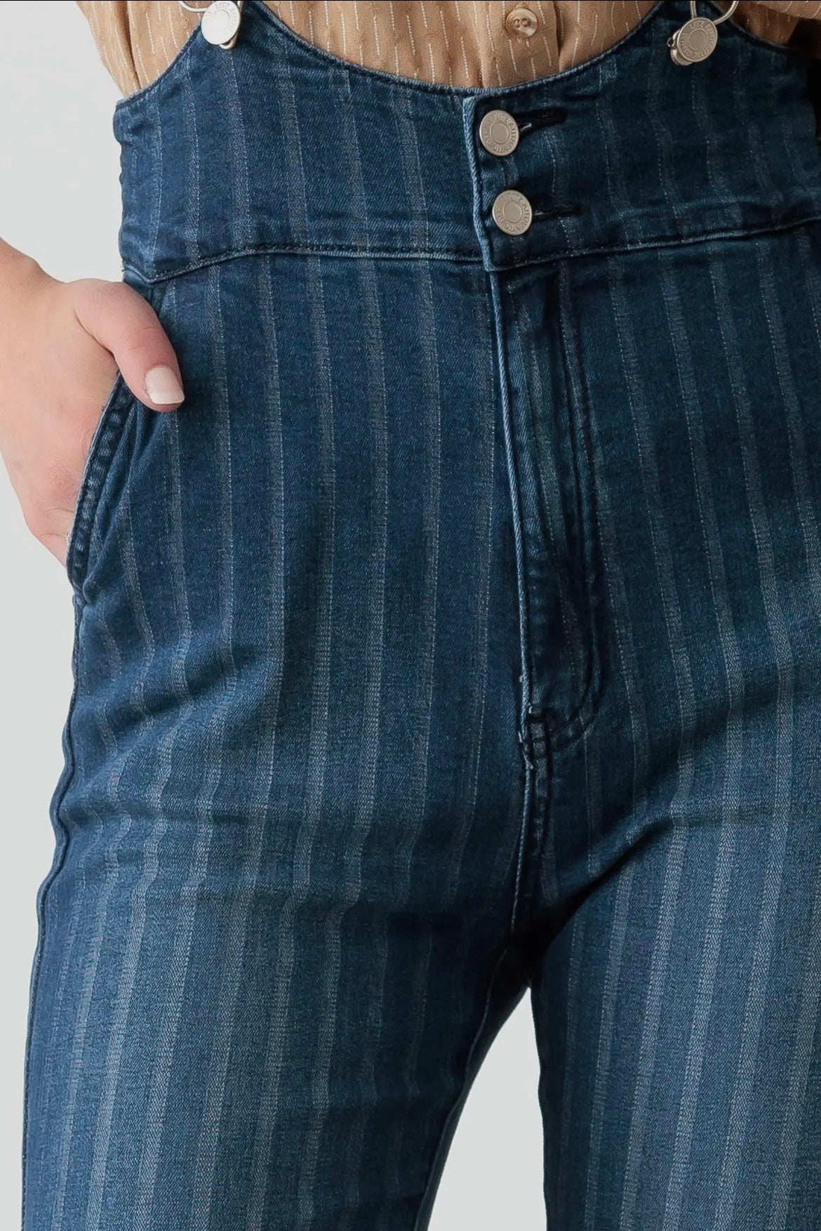 Denim Striped Suspender Jumpsuit