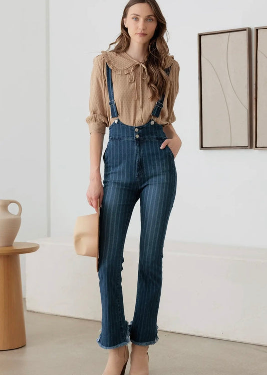 Denim Striped Suspender Jumpsuit