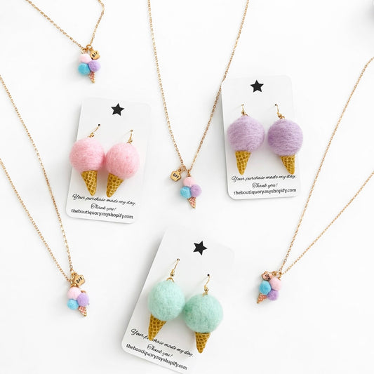 Ice Cream Cone Necklace & Earrings