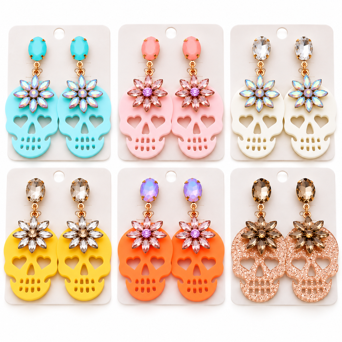 Jeweled Acrylic Skull Halloween Earrings