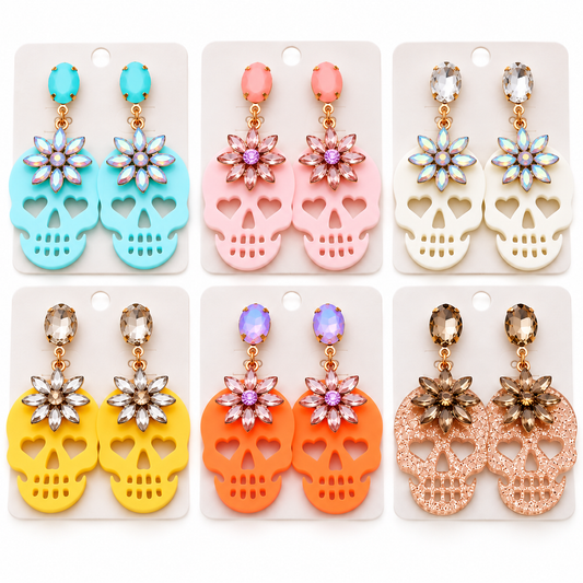 Jeweled Acrylic Skull Halloween Earrings