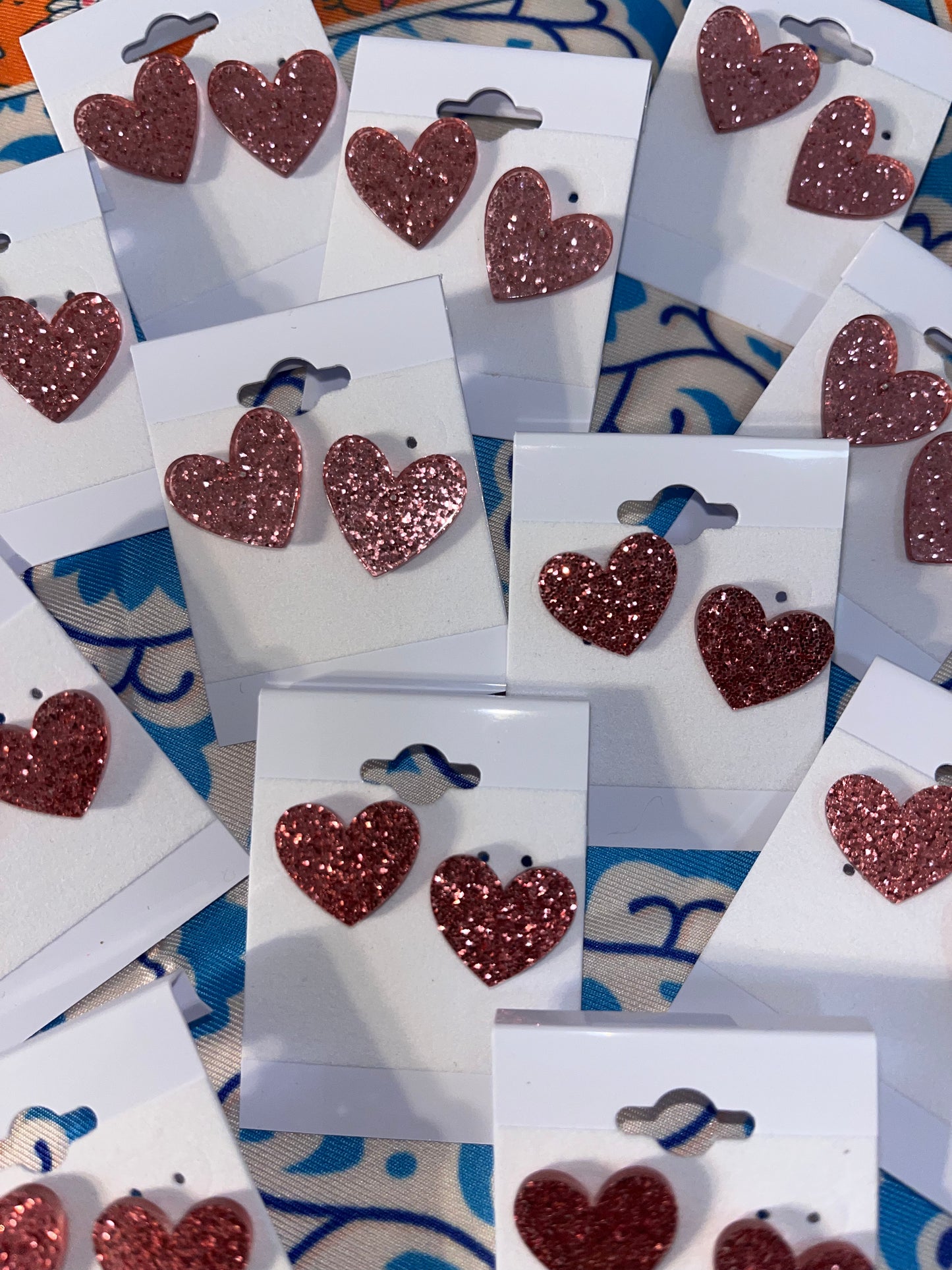 Pink Acrylic Glitter Heart Studs