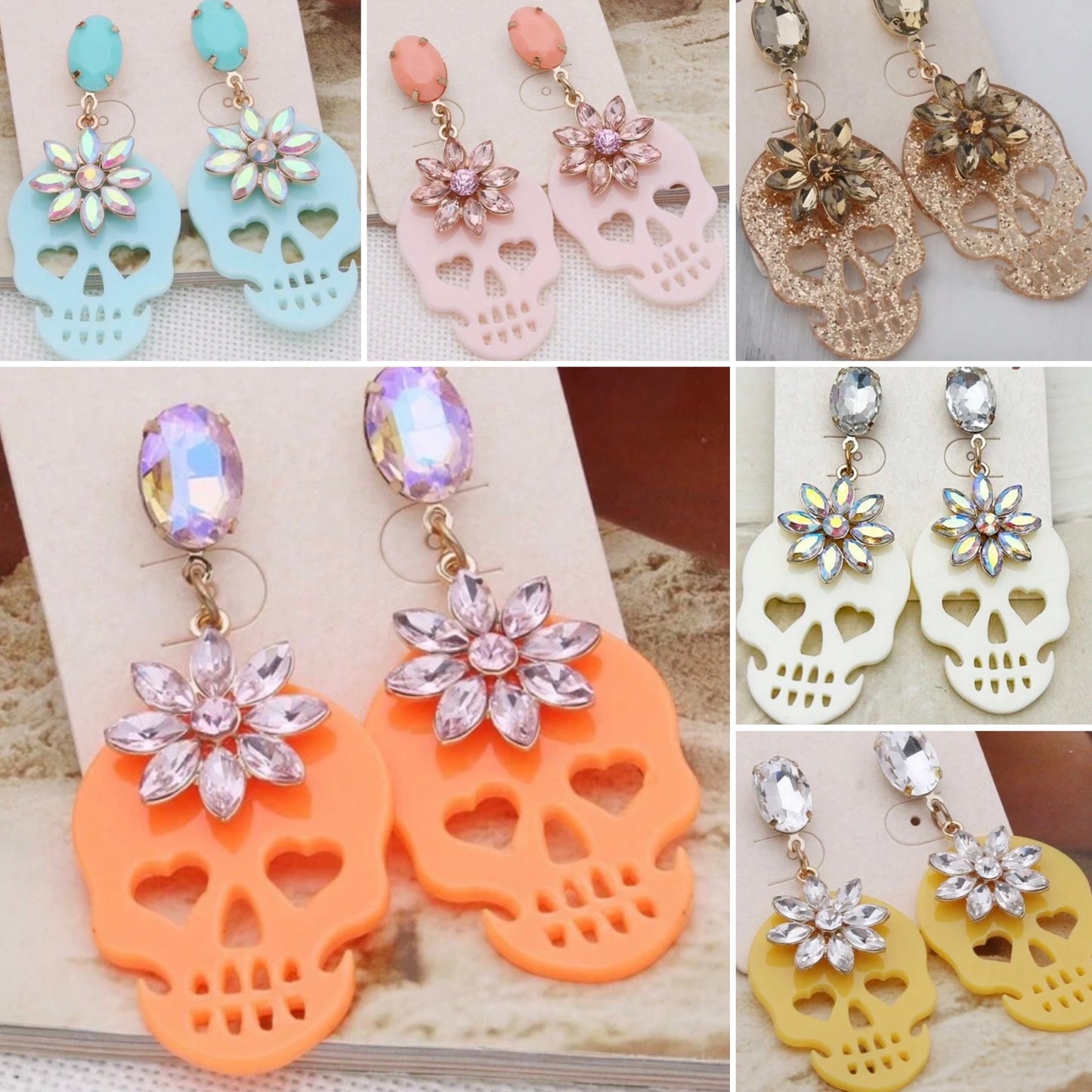 Jeweled Acrylic Skull Earrings