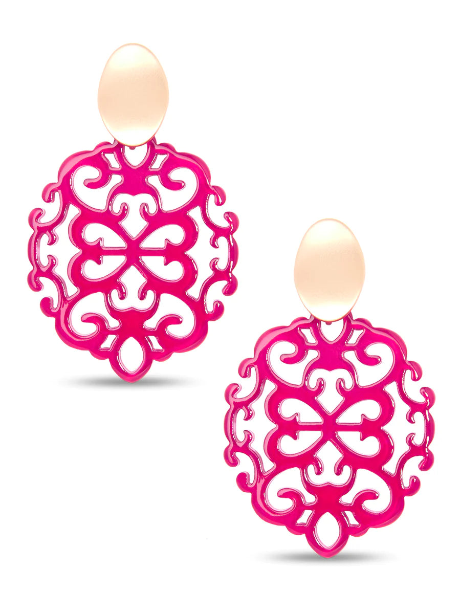 Modern Damask Pattern Resin Drop Earrings