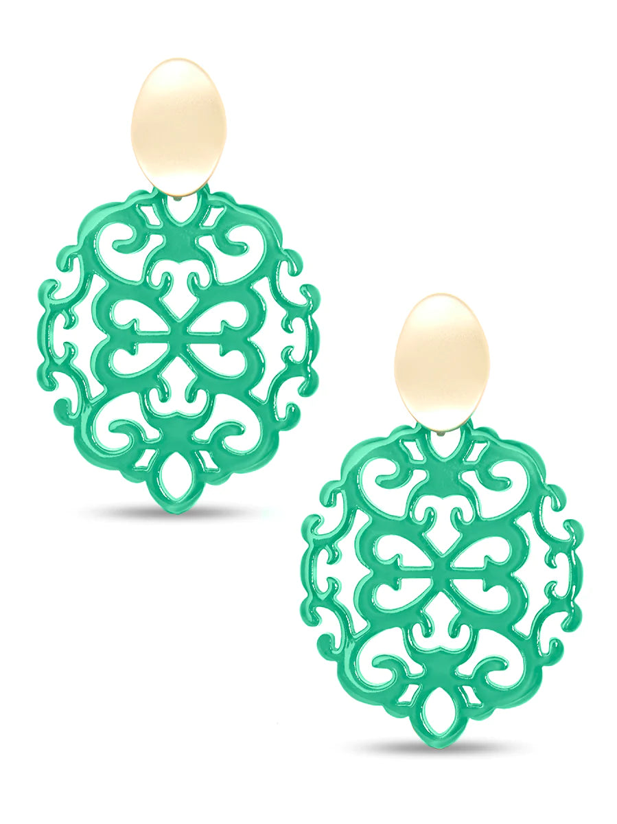 Modern Damask Pattern Resin Drop Earrings
