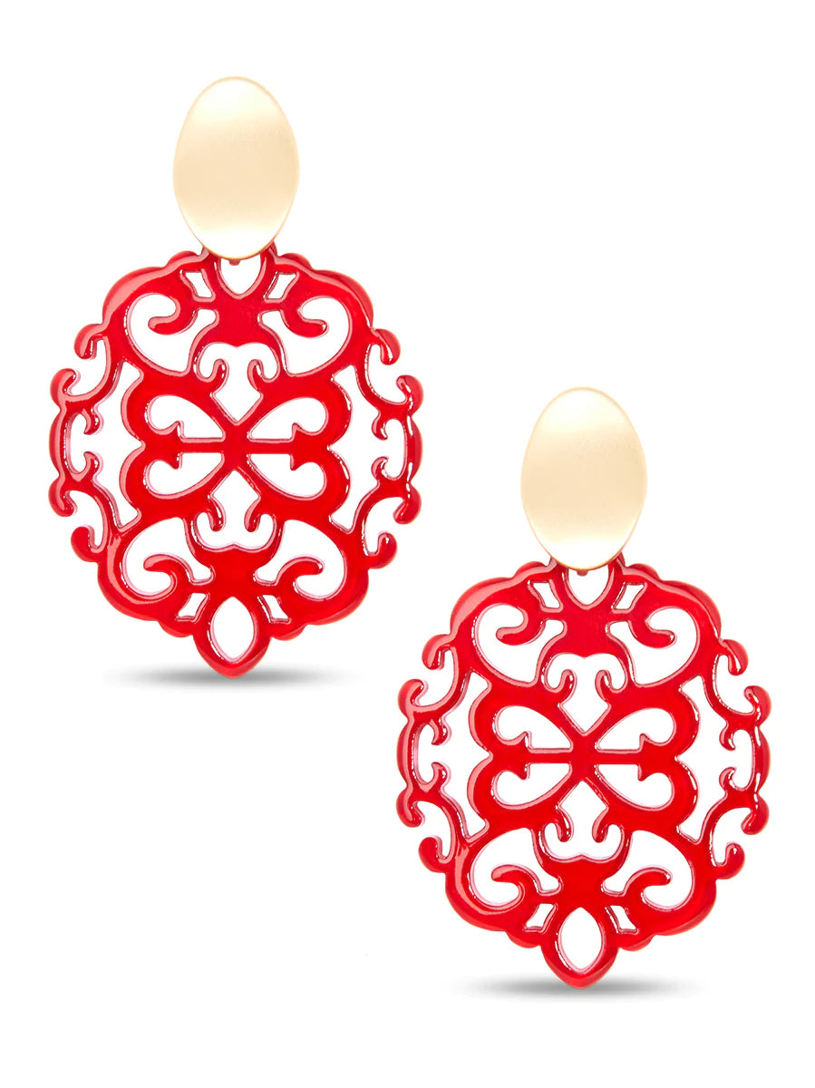 Modern Damask Pattern Resin Drop Earrings