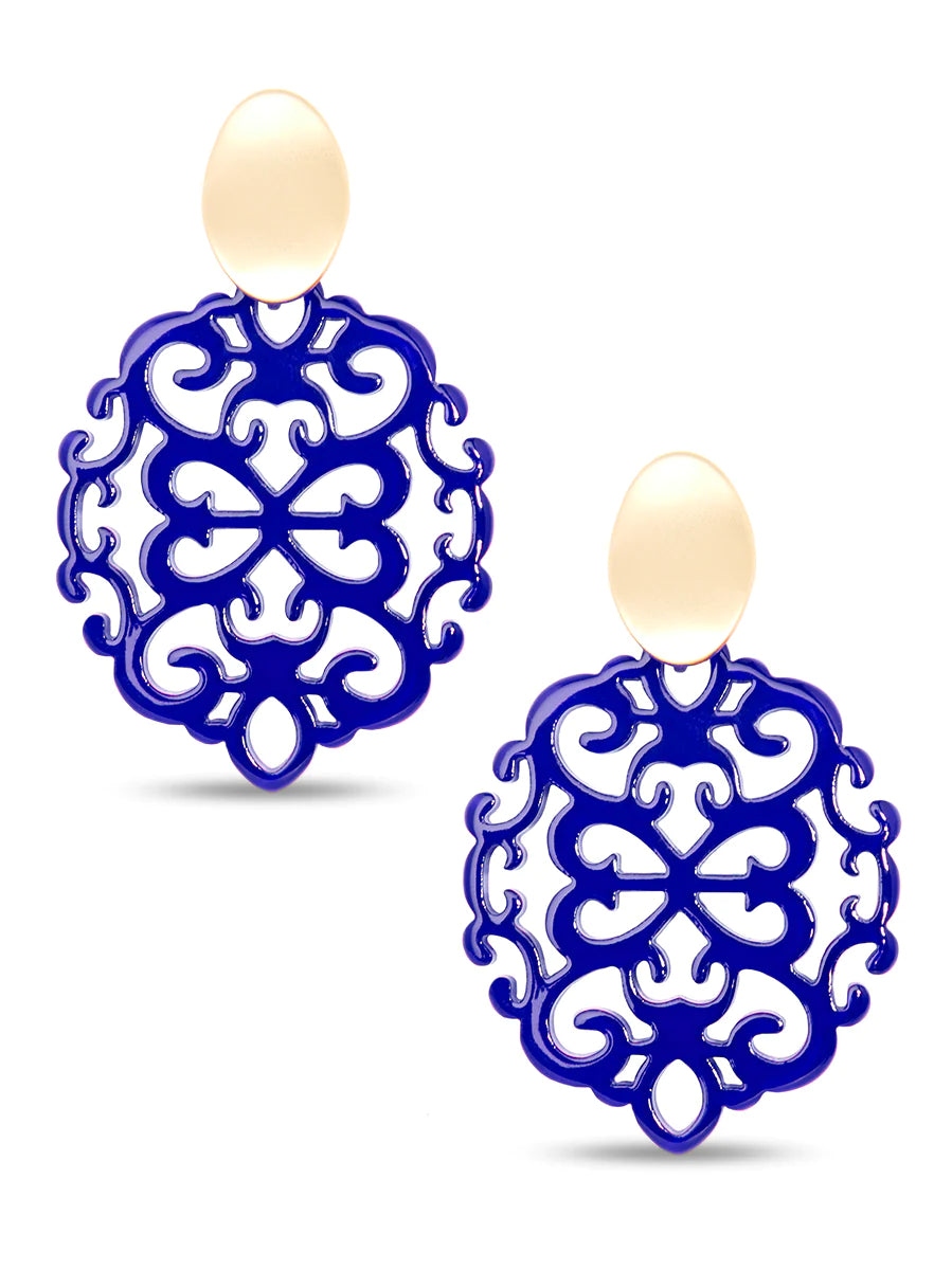Modern Damask Pattern Resin Drop Earrings
