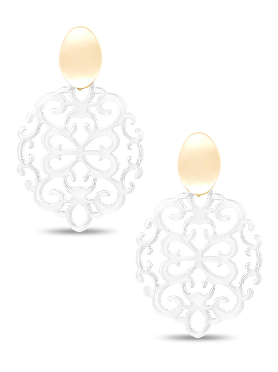Modern Damask Pattern Resin Drop Earrings