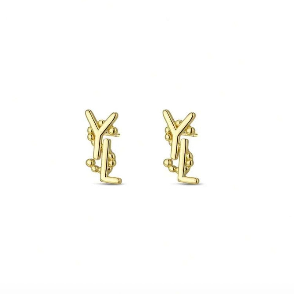 Initial Gold Stud Earrings