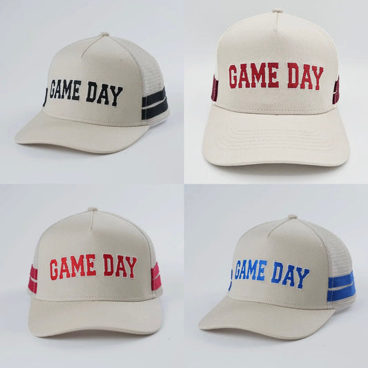 Embroidered Game
Day Double Stripe
Trucker Hat