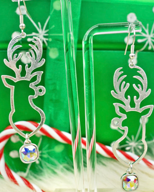 Reindeer Crystal Silver Earrings
