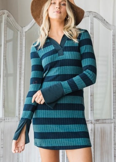 Striped Green & Navy Dress
